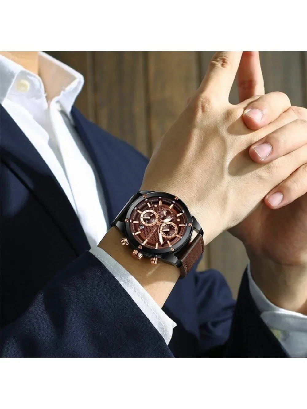 Men's Brown Chronograph Waterproof Sport Military Analog Quartz Wrist Watch